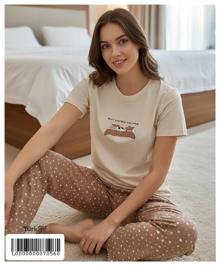 90784 R4552 BASKILI KISA KOL PİJAMA TAKIMI
