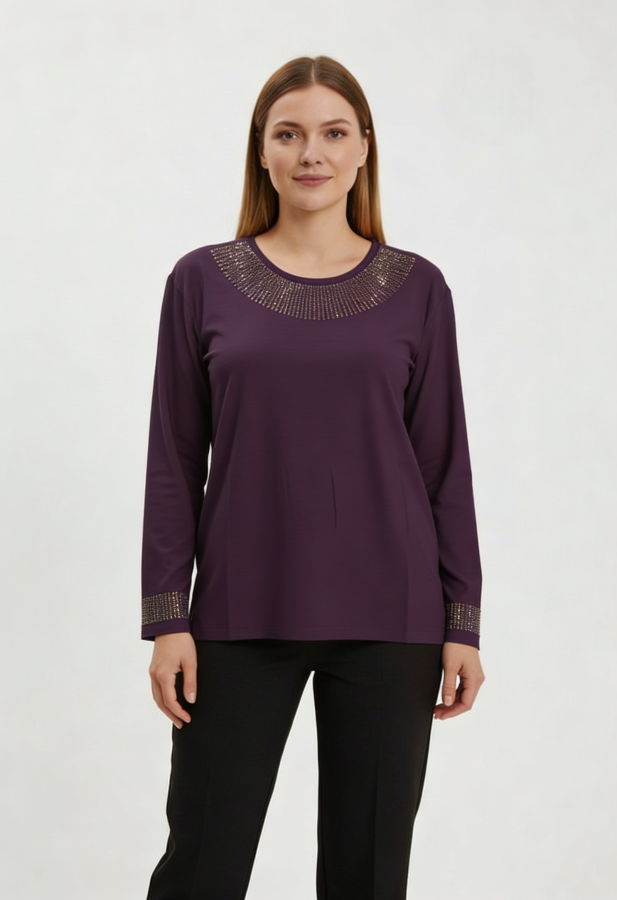 3039 KADIN LİKRALI TAŞLI BLUZ