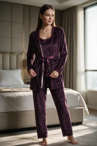2615 -9  KADIN KADİFE 3'LÜ SET TAKIM
