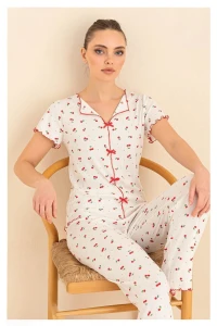 45819 KADIN KISA KOLLU PİJAMA TAKIMI