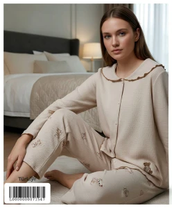 70934 R4103 KADIN WAFFLE YAKALI DÜĞMELİ PİJAMA TKM