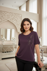 KADIN LİKRALI 5 DAİRE TAŞLI K.KOL BLUZ
