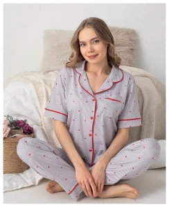 9235 GLORİA KADIN KISA KOL YAKALI PİJAMA TAKIM
