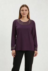 3039 KADIN LİKRALI TAŞLI BLUZ
