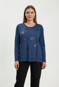 3048  KADIN LİKRALI TAŞLI  BLUZ