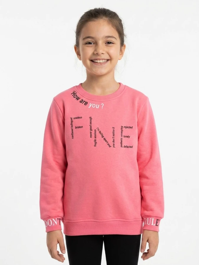 13-16 YAŞ KIZ KOL FİNE BASKI ÜÇİP SWEAT